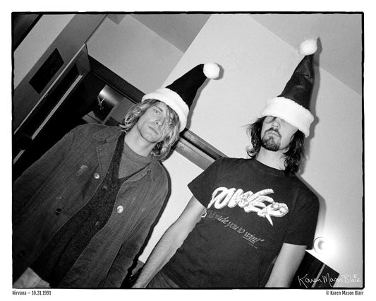 PRINT COBAIN & NOVOSELIC SANTA HATS BW SIGNED 91